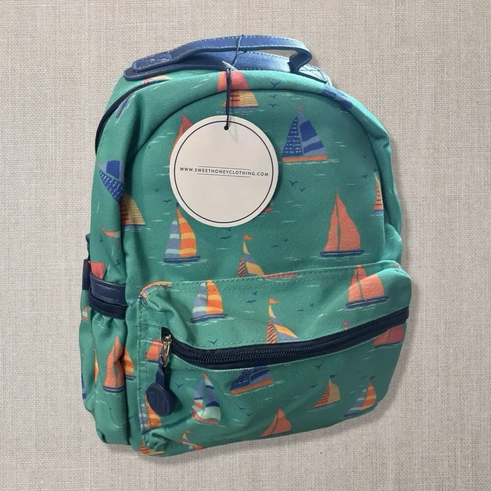 SweetHoney Small Sailboat Backpack NWT Kids Green Nautical Preschool Bag